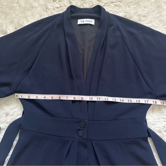 The Fold London Clever Crepe Kimono Jacket Short Sleeve Tie Waist Navy Sz 8 - Picture 10 of 12